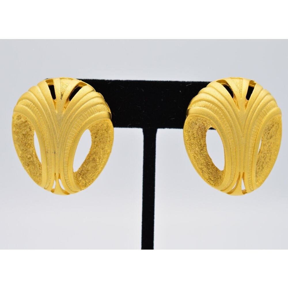 Vintage Earrings Brushed Gold Heavy Chunky Abstract Textured NOS 80s 1980s BinAA